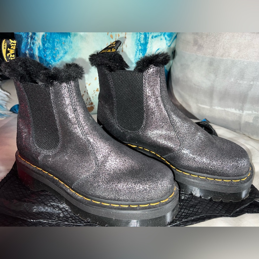 Women's Black Glitter Doc Martin Chelsea Boots